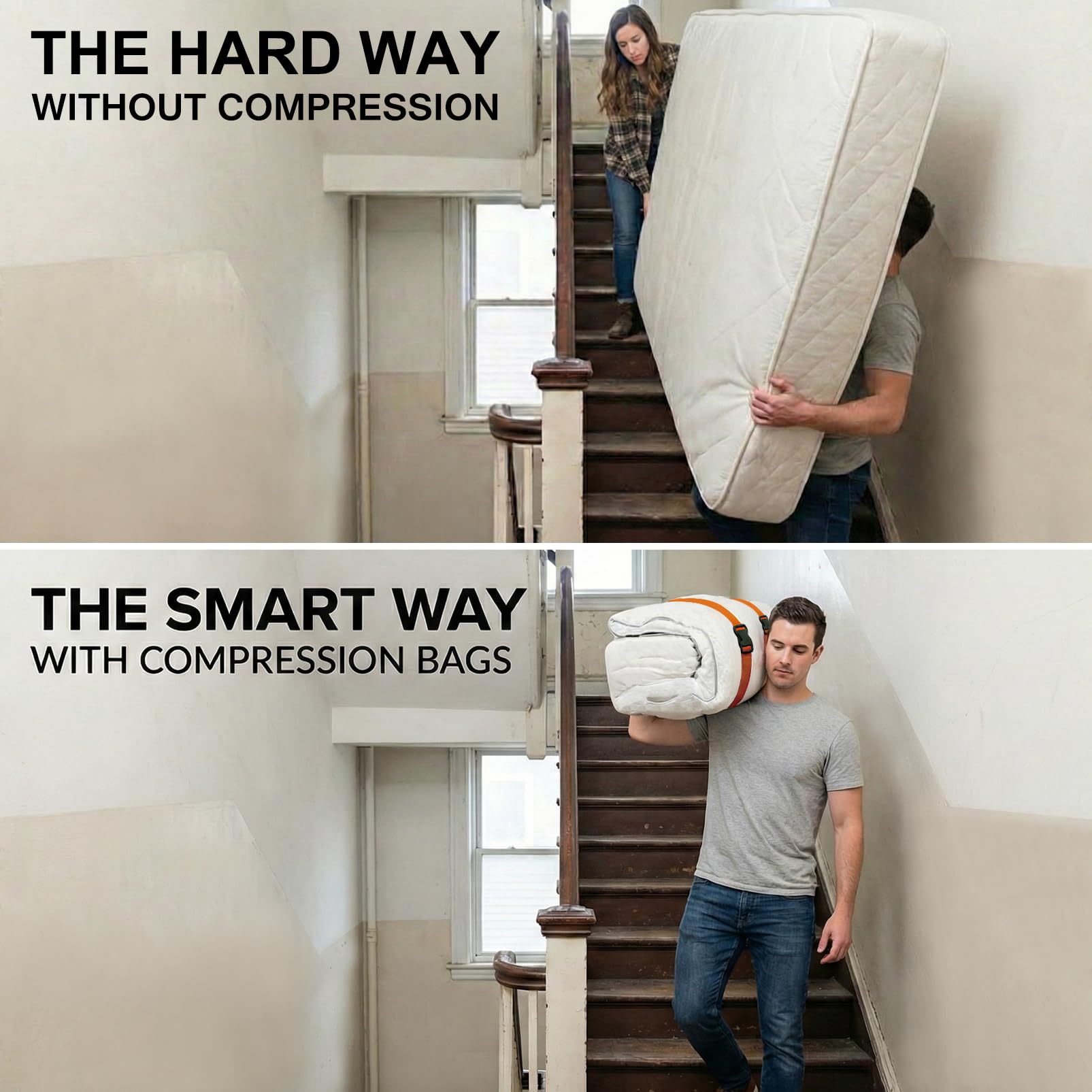 KaloTidy heavy-duty mattress storage bag with straps keeps a full-size bed secure in transit.