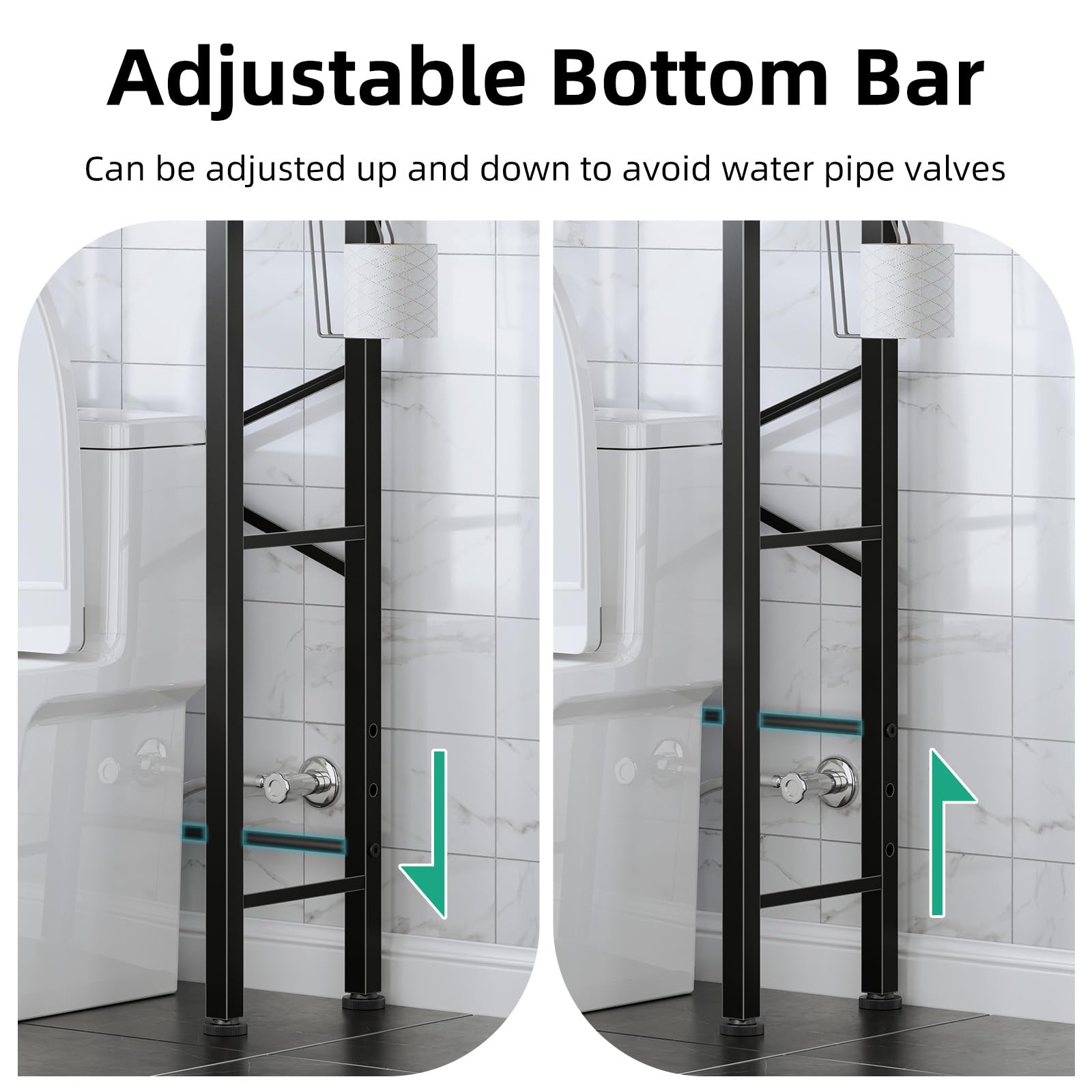 Kalrin adjustable-bottom-crossbar adapts to toilet valves for smooth daily use.
