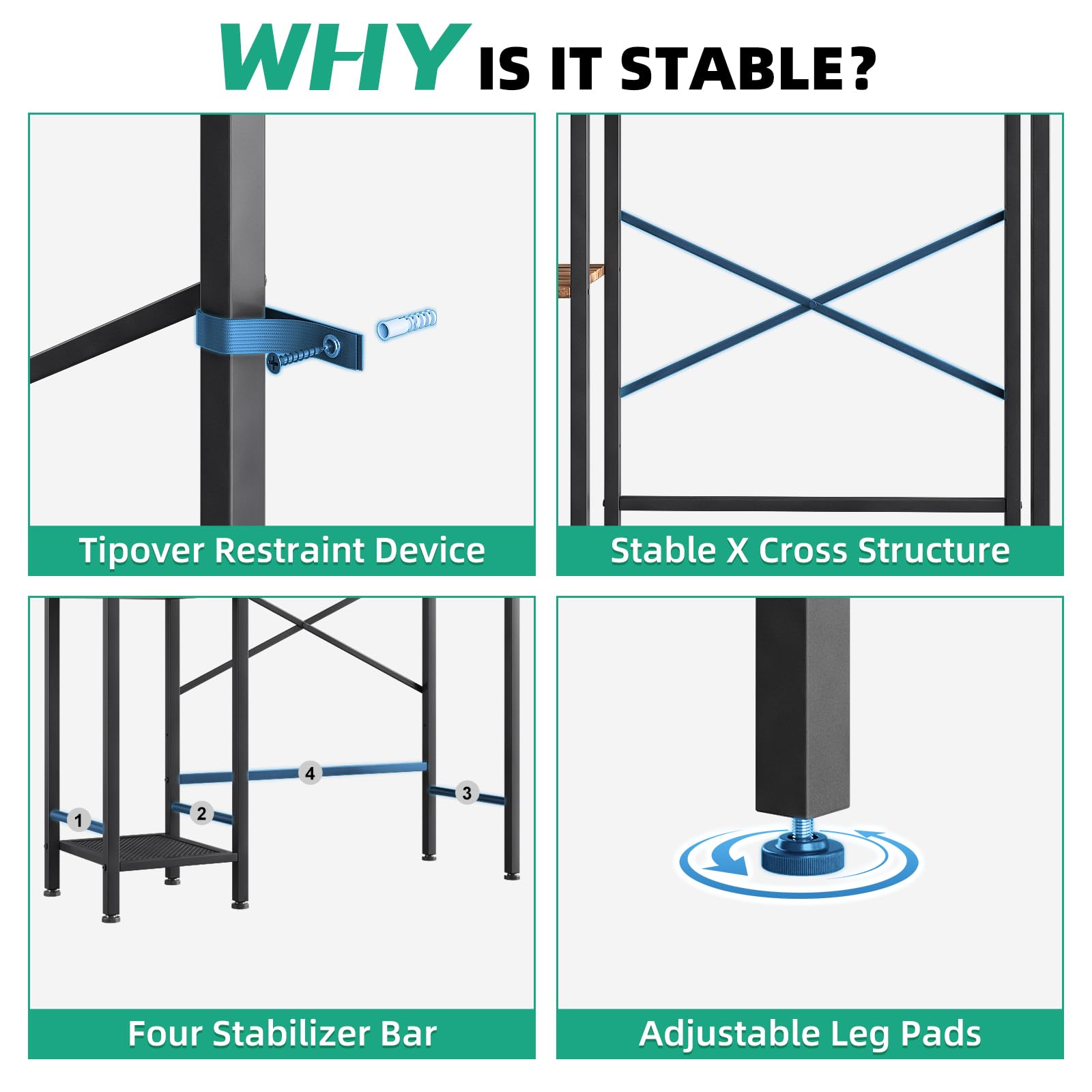 Kalrin non-slip feet stabilize the unit on the bathroom floor.
