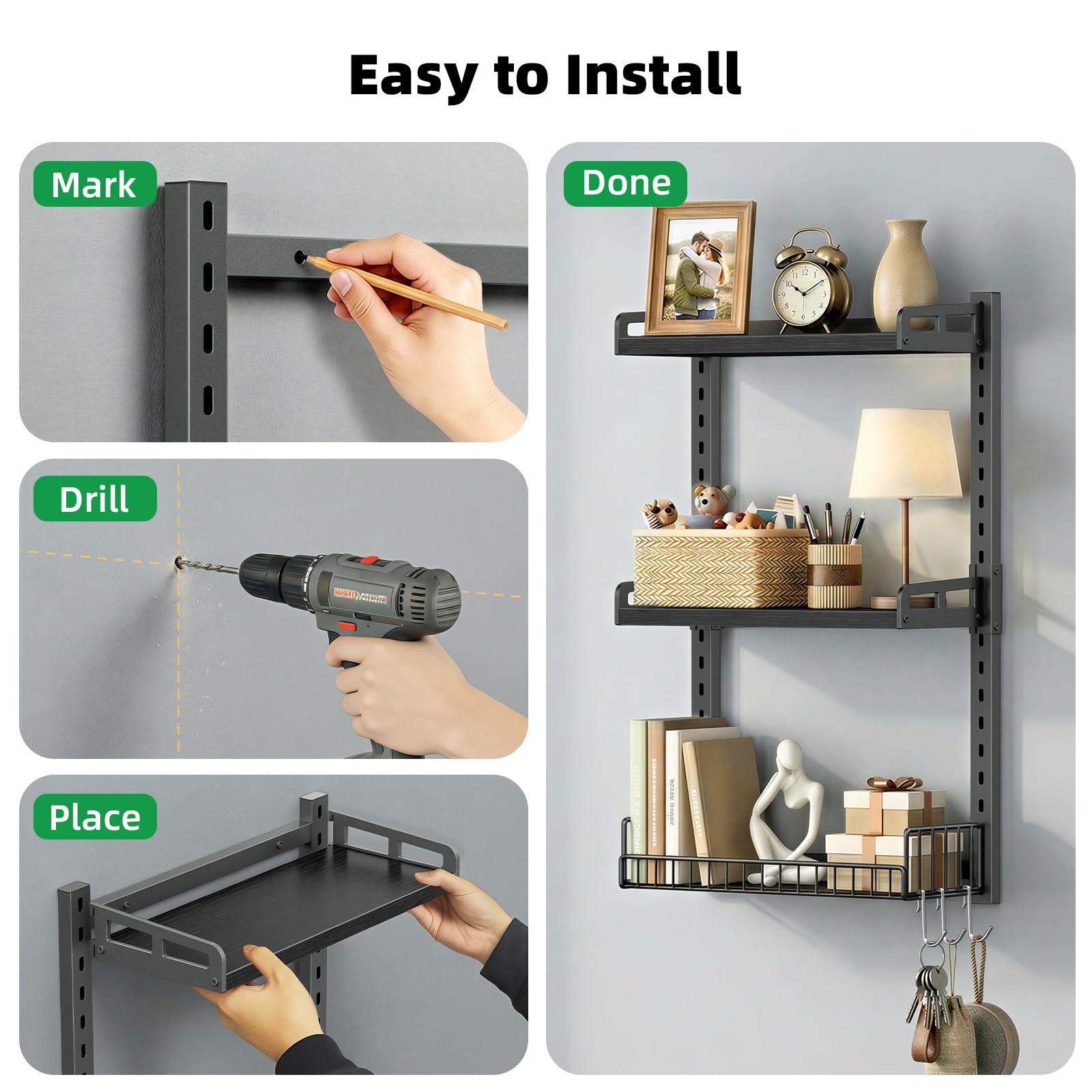 Kalrin modern wall-mounted storage blends utility with sleek bathroom style.