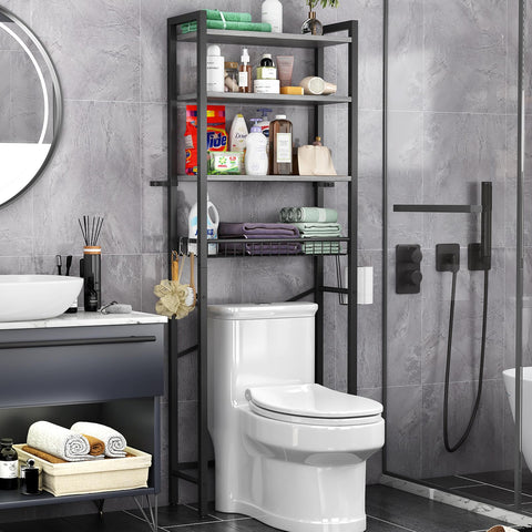 Kalrin over-the-toilet storage unit with four shelves for organized bathroom space
