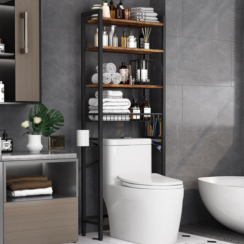 Kalrin over-the-toilet rack front view showing sturdy frame and storage potential.