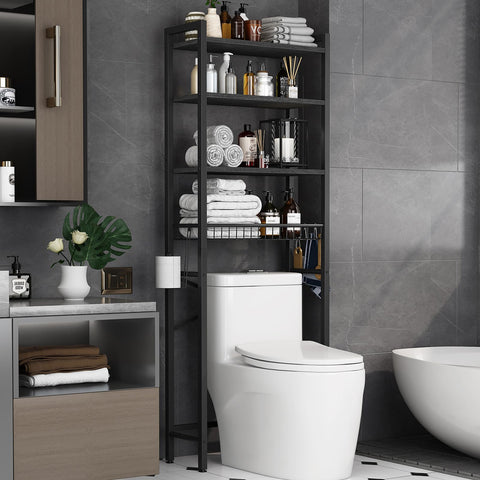 Kalrin over-the-toilet rack front view shows four-tier storage for organized bathrooms.