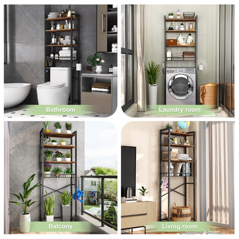 Kalrin over-the-toilet rack 4-tier side view highlights accessible shelves.