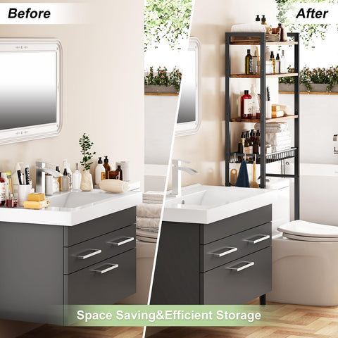 Kalrin over-the-toilet rack with adjustable shelves for tall items.