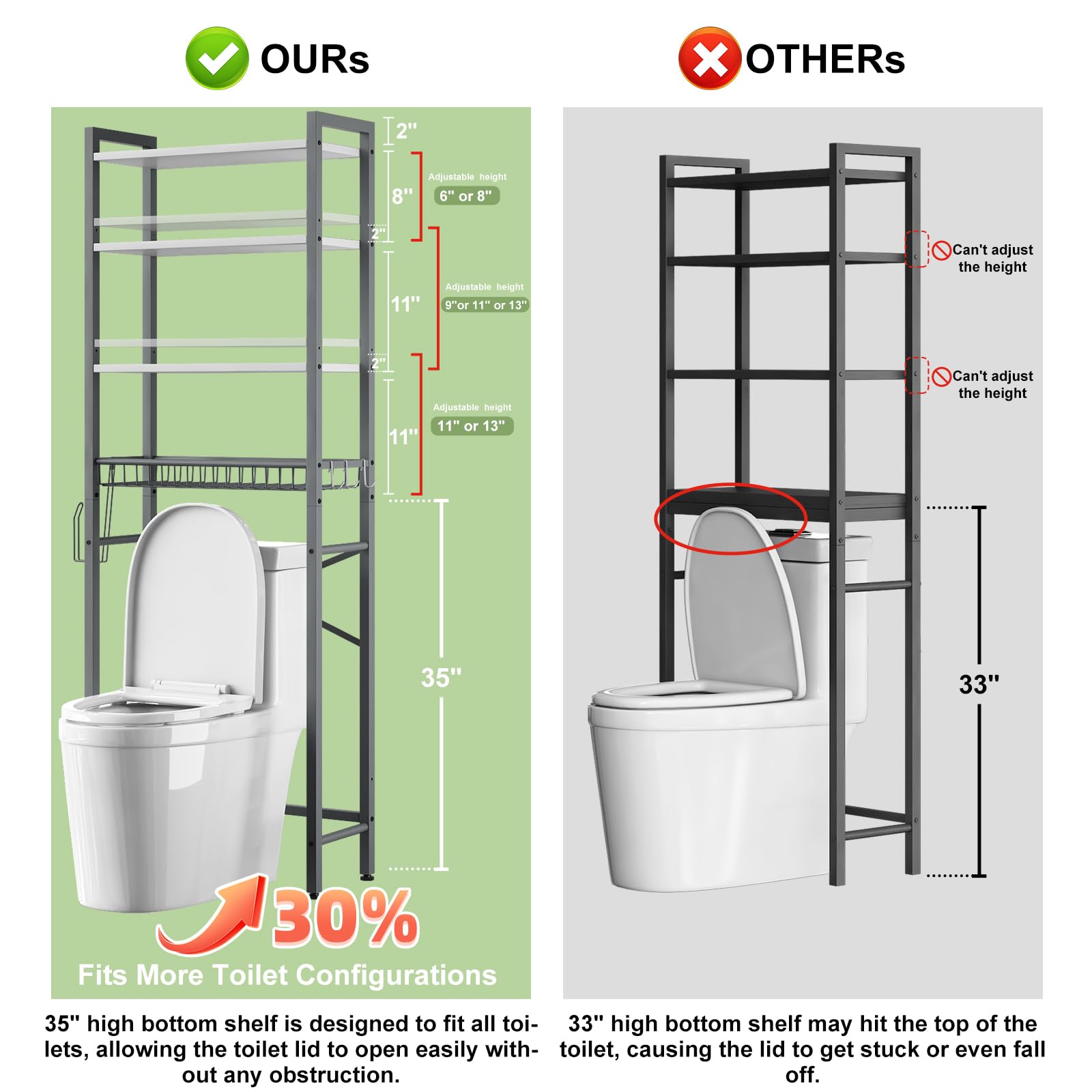 Kalrin rack with wooden shelves displaying organized bathroom items
