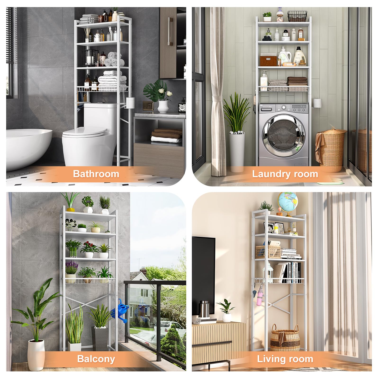 Kalrin over-the-toilet shelves adjustable for tall items.