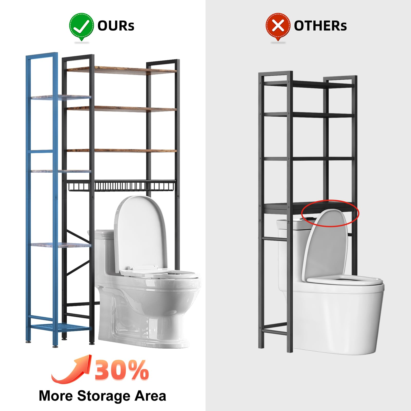 Kalrin side rack detail highlighting extra storage for towels and essentials.