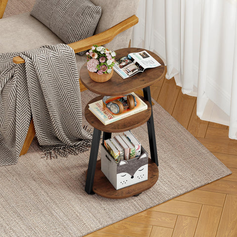 Kalrin oval bedside table fits beside the bed for handy reach.