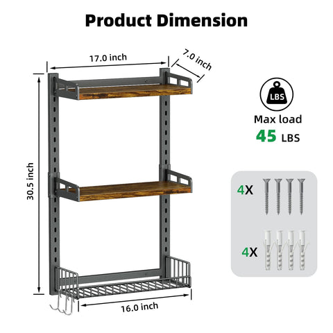 Kalrin wall-mounted shelf with drain basket keeps essentials within reach.