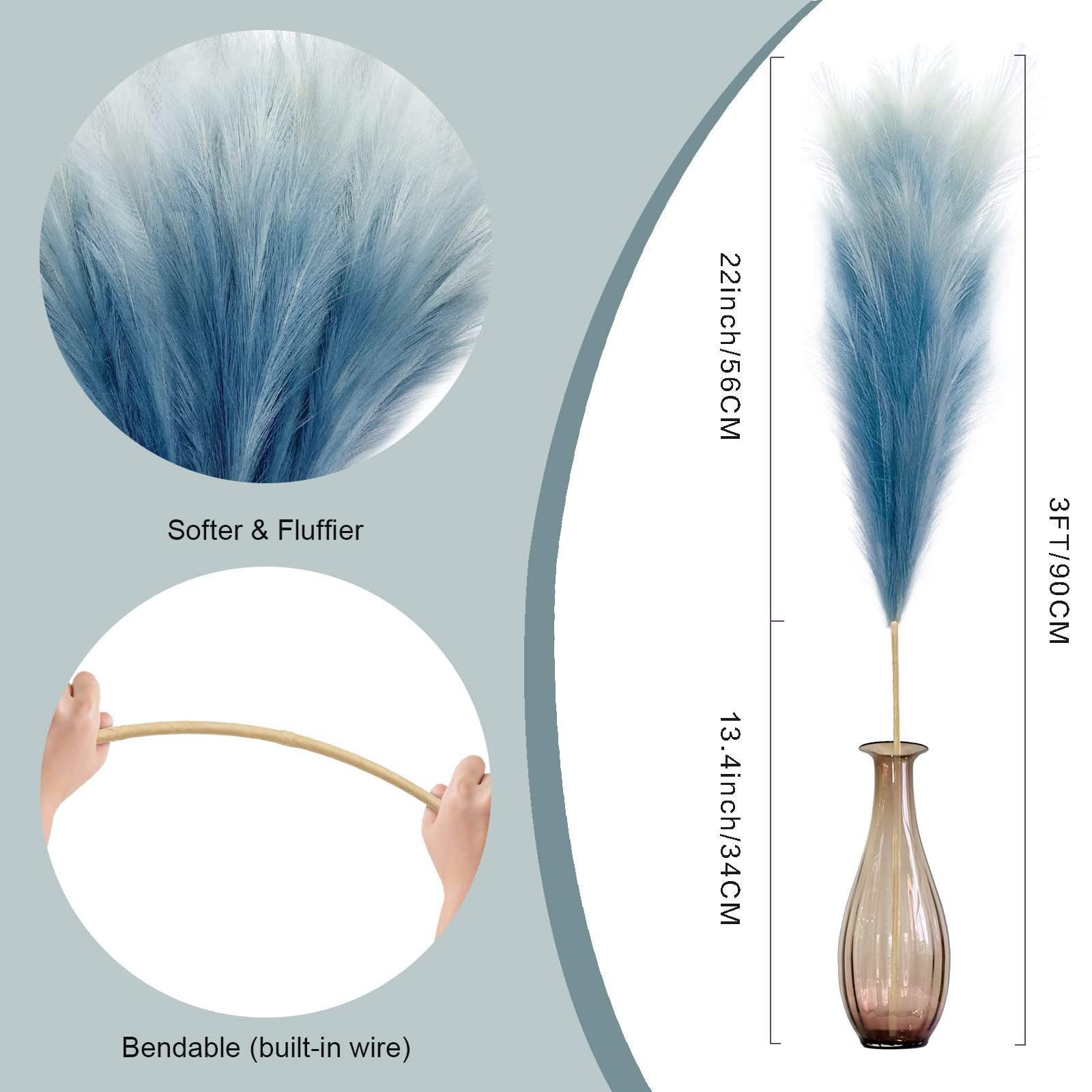 KALYLOC blue gradient pampas grass centerpiece for wedding or party tables