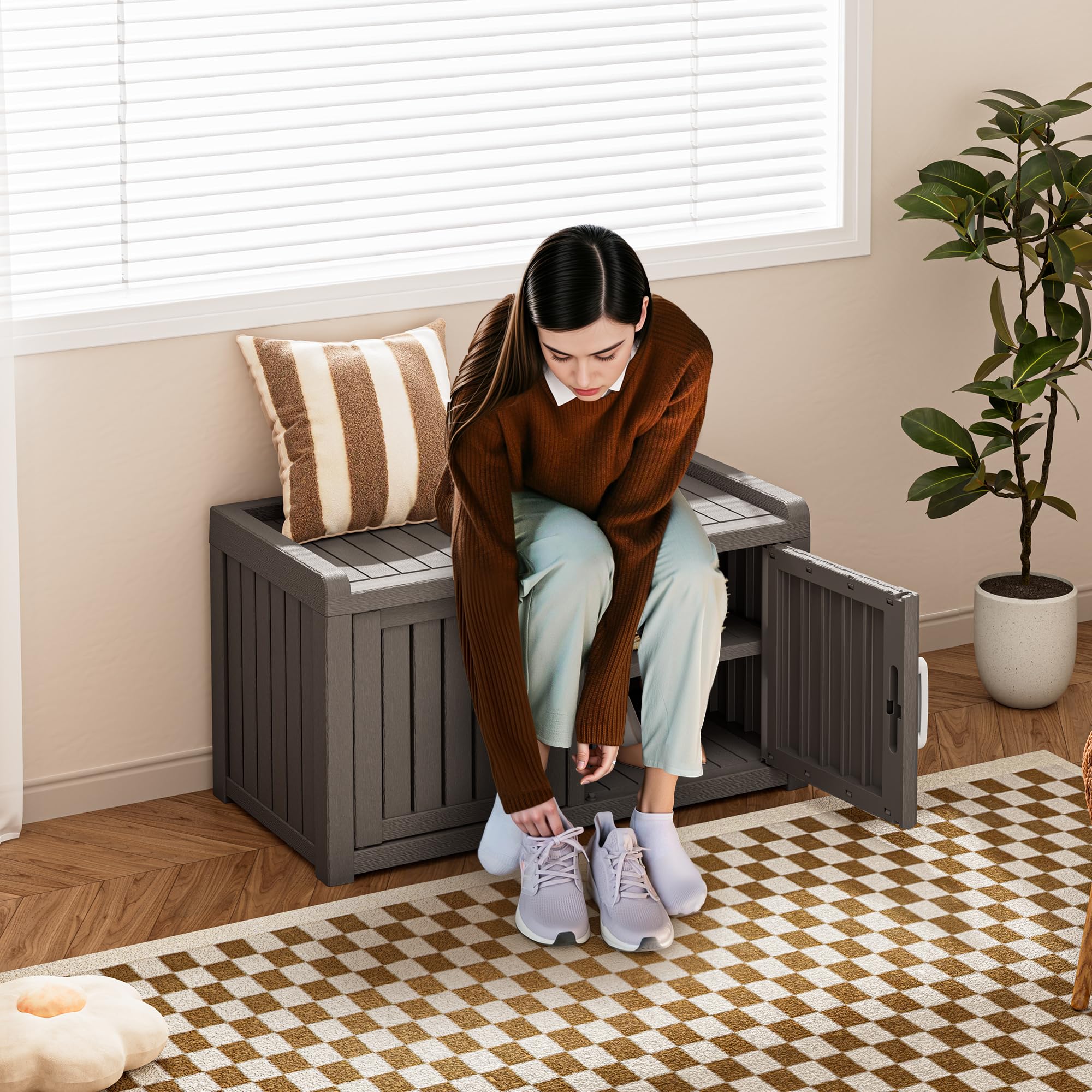 KAMABOKO cabinet interior shelves showing adjustable storage for footwear