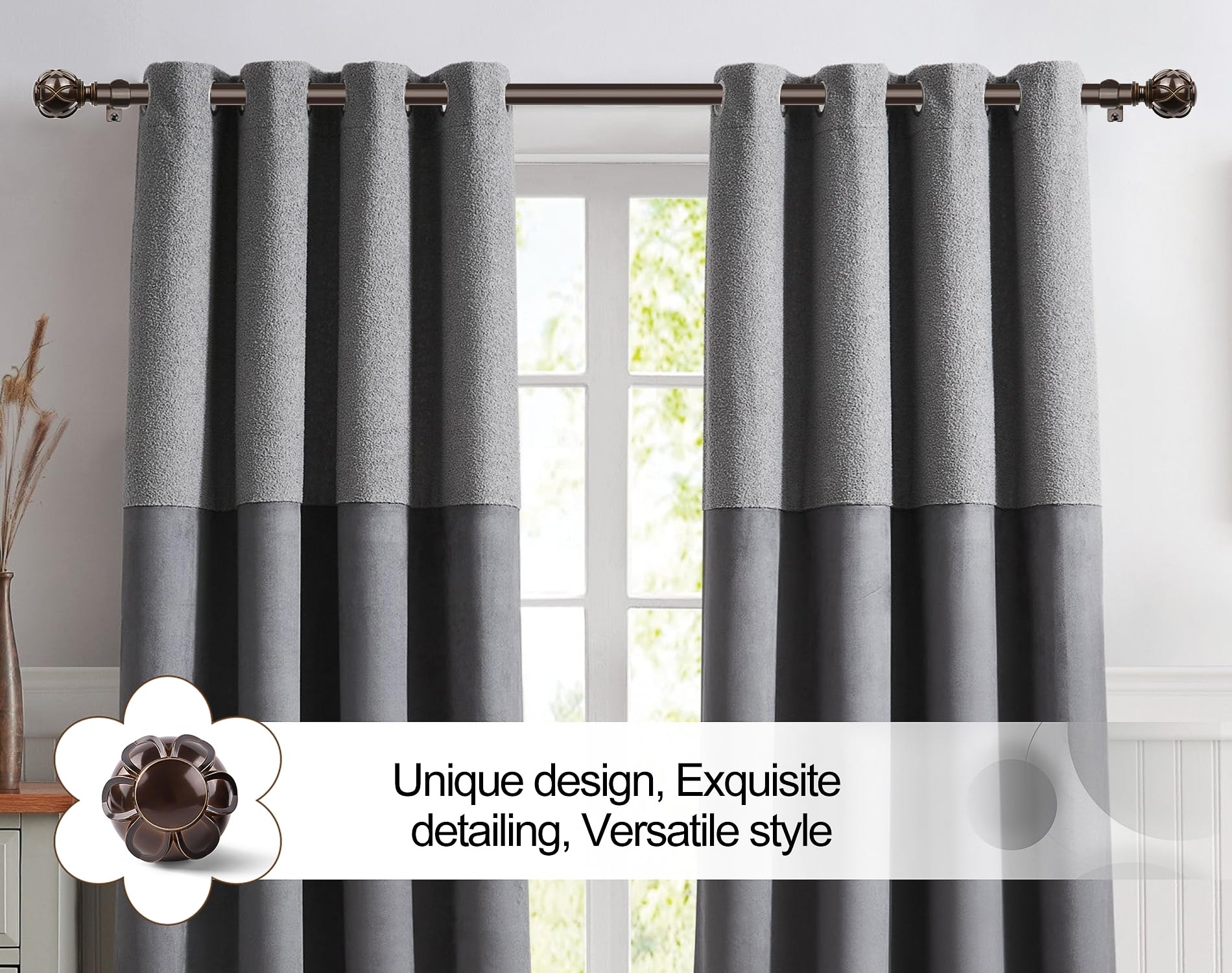 KAMANINA 1-inch outer rod provides sturdy curtain support