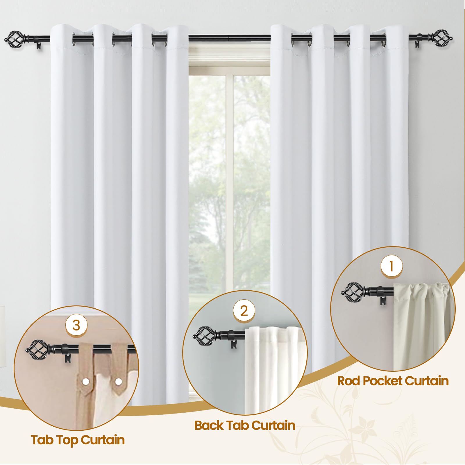 KAMANINA adjustable rod demonstrates wide 32-86 inch flexibility for various windows.