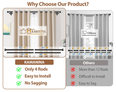 KAMANINA back rod shown for layered drapery setup and privacy