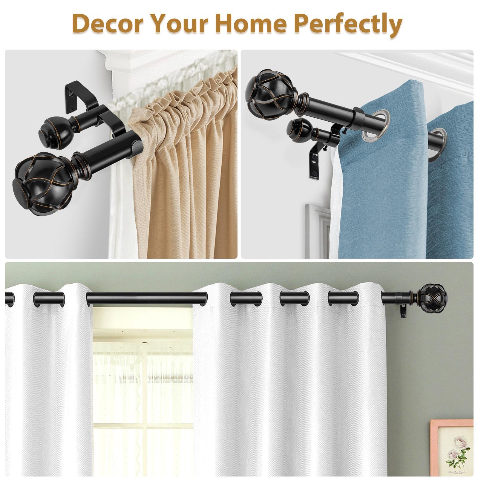 KAMANINA black finish drapery rod blends with modern decor.