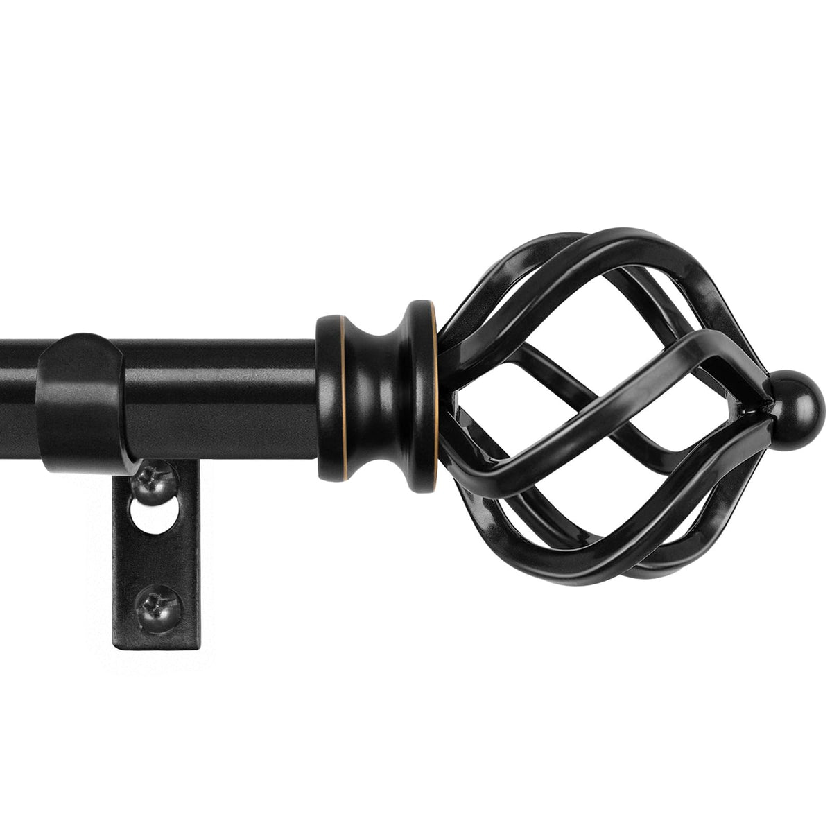 KAMANINA black curtain rod assembly highlights easy setup and a clean finish.