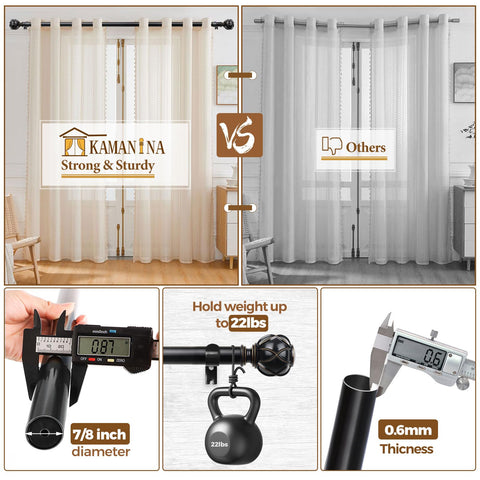Heavy-duty construction supports drapery options from light to medium weight.