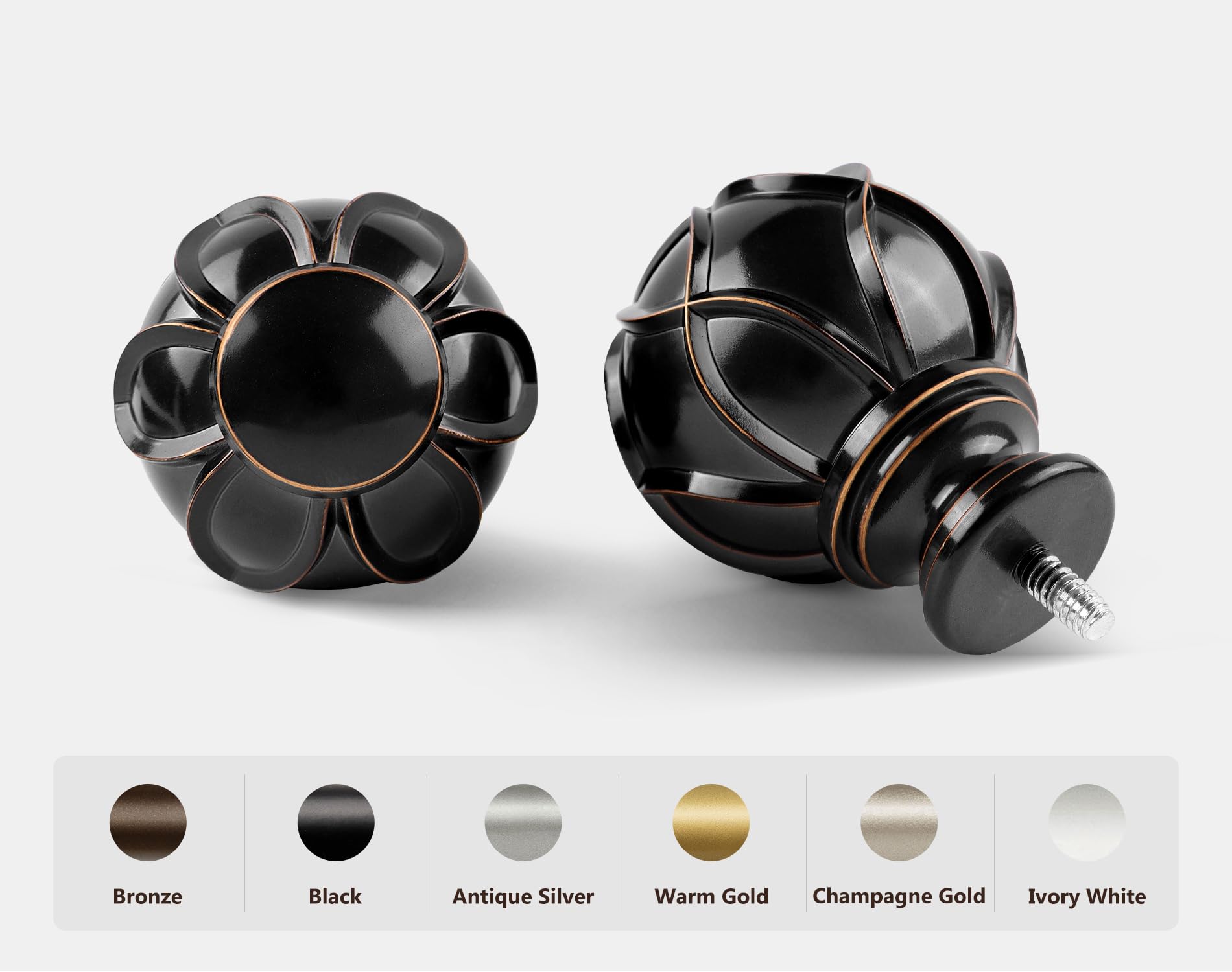 KAMANINA black finish curtain rod with netted texture end caps for decorative style.