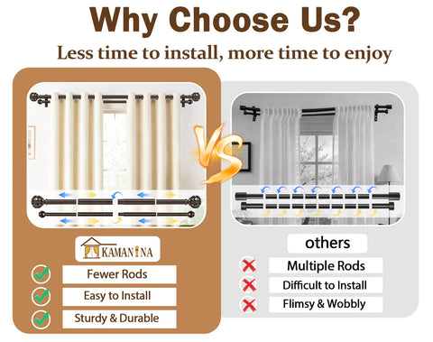 KAMANINA back rod and brackets provide sturdy support for heavier drapes.