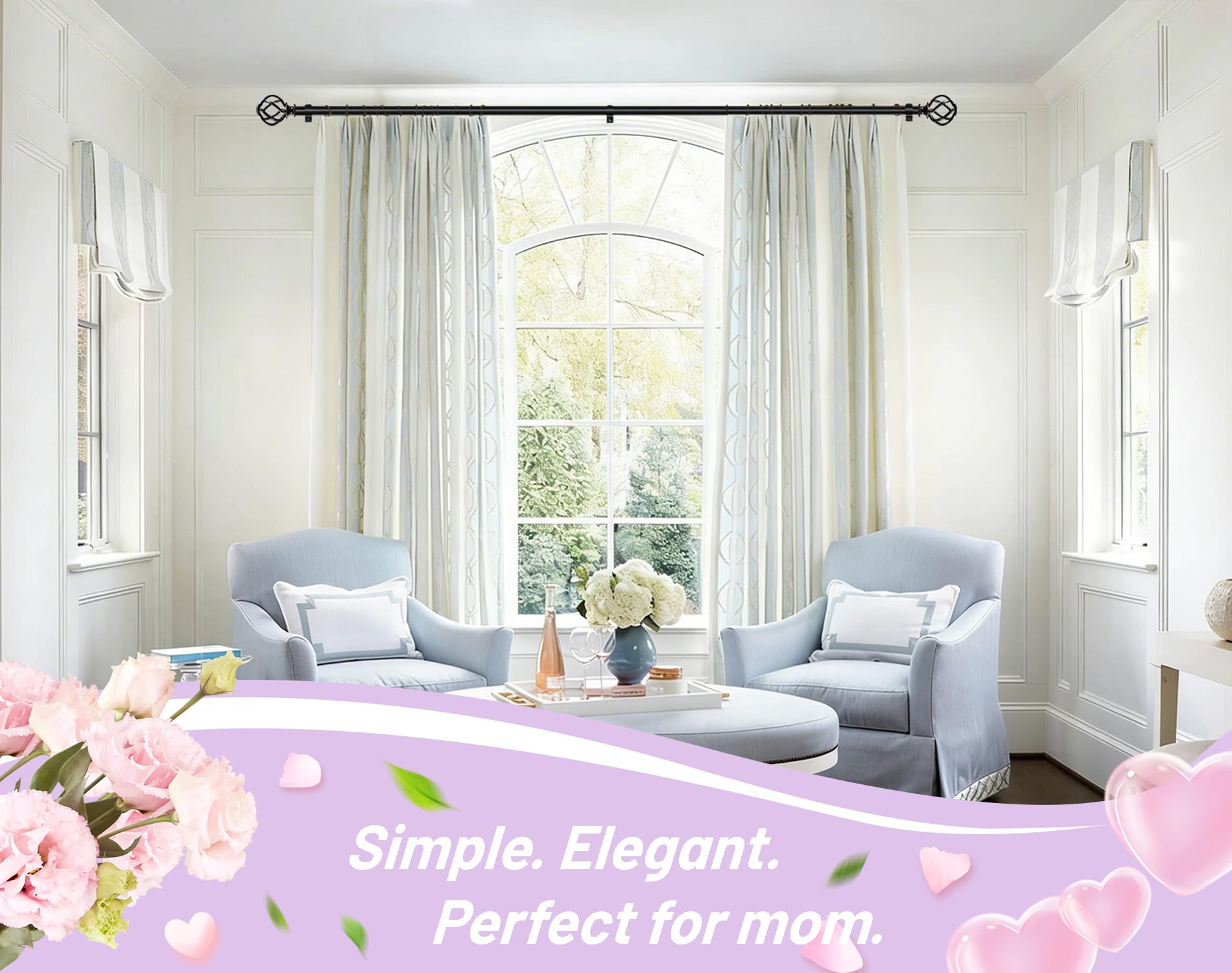 KAMANINA heavy-duty 1-inch rod provides sturdy drapery support.