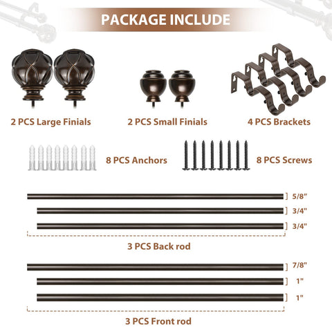 KAMANINA heavy-duty drapery rod kit includes brackets and anchors.