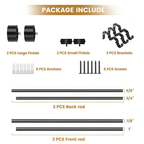 KAMANINA packaged contents of the double curtain rod kit