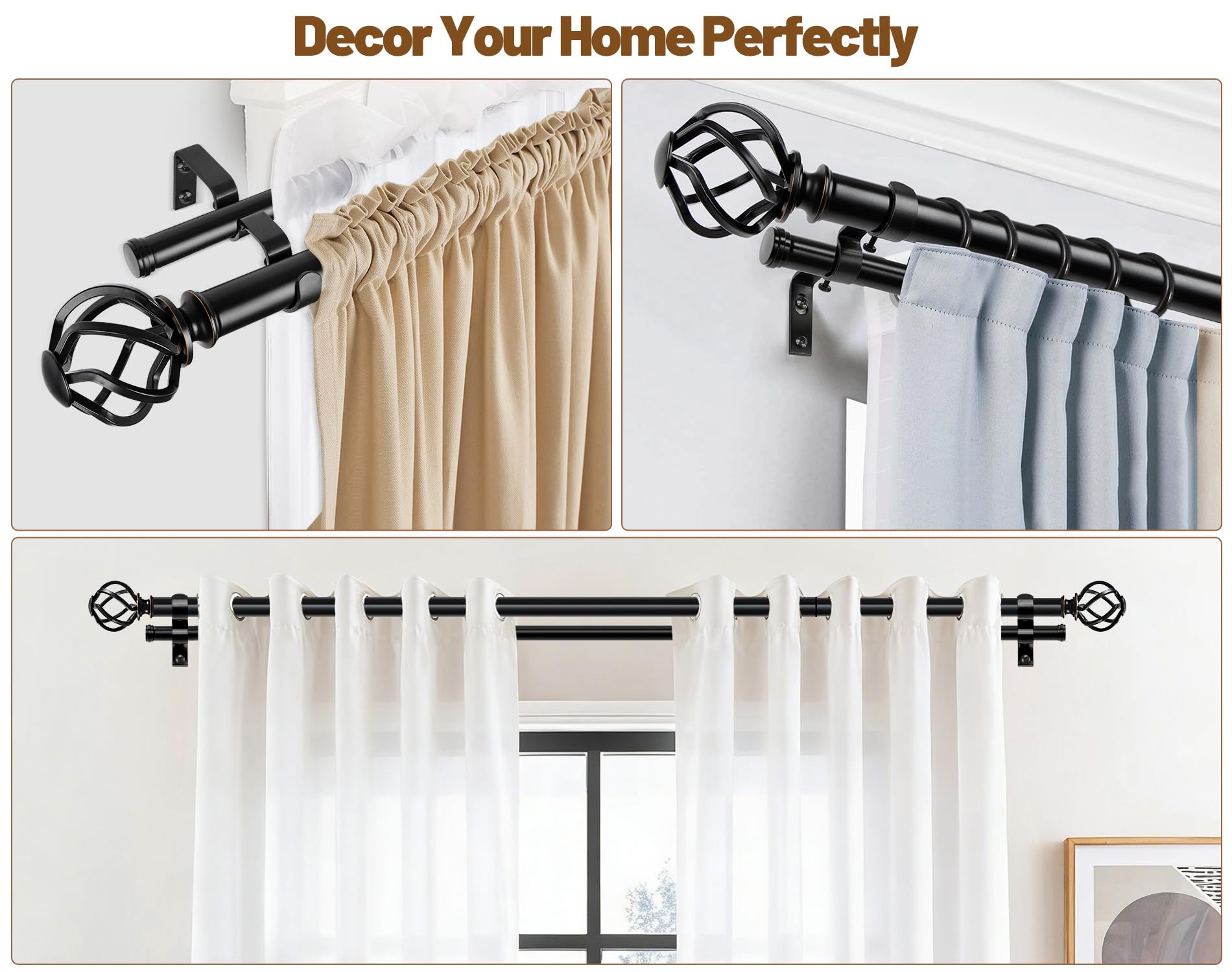 Double-rod design delivers a stylish, layered look.