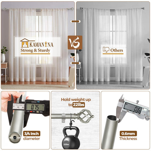 KAMANINA silver curtain rod in living room setup with versatile drapes.