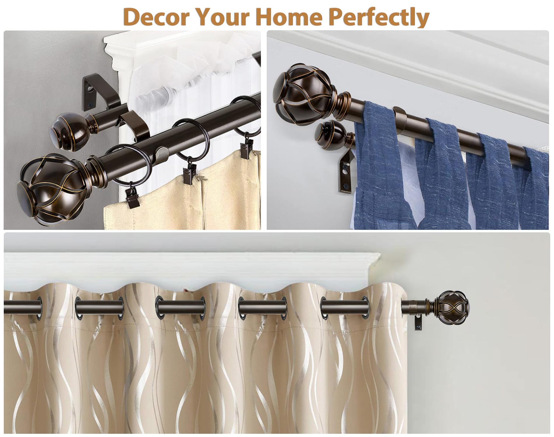 KAMANINA telescoping rails adjust from 66 to 120 inches for room upgrades.