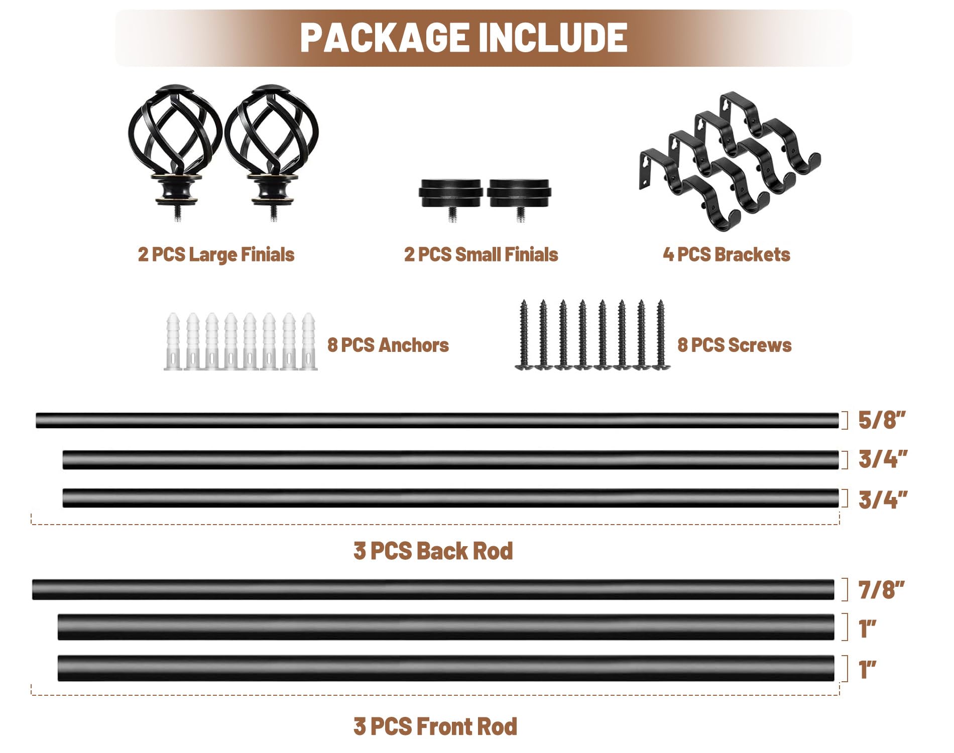 Fits windows from 69-92 inches with two rods for a layered effect.