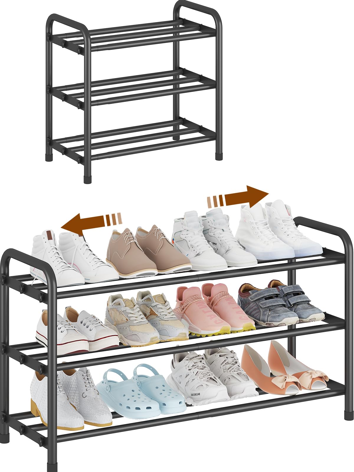 KANAV expandable 3-tier shoe rack for closet storage and organization