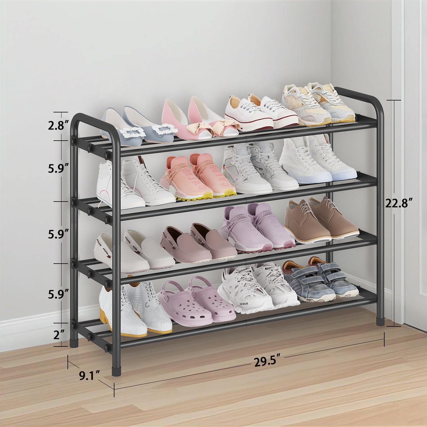 KANAV free-standing stainless steel construction provides durable, stable shoe organization.
