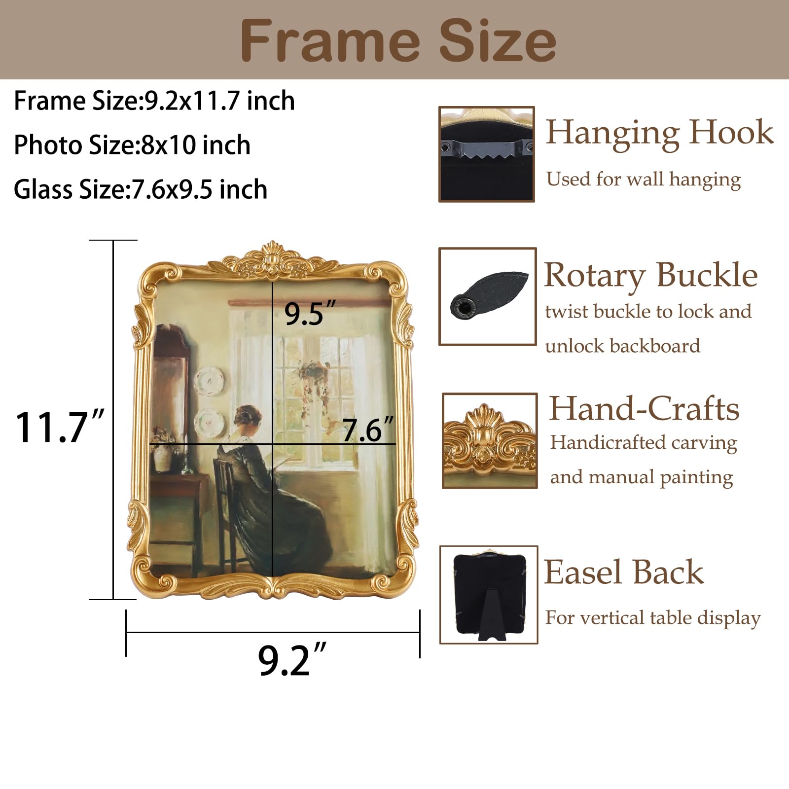 Kangce Victorian gold frame highlights photos with classic heritage detail.