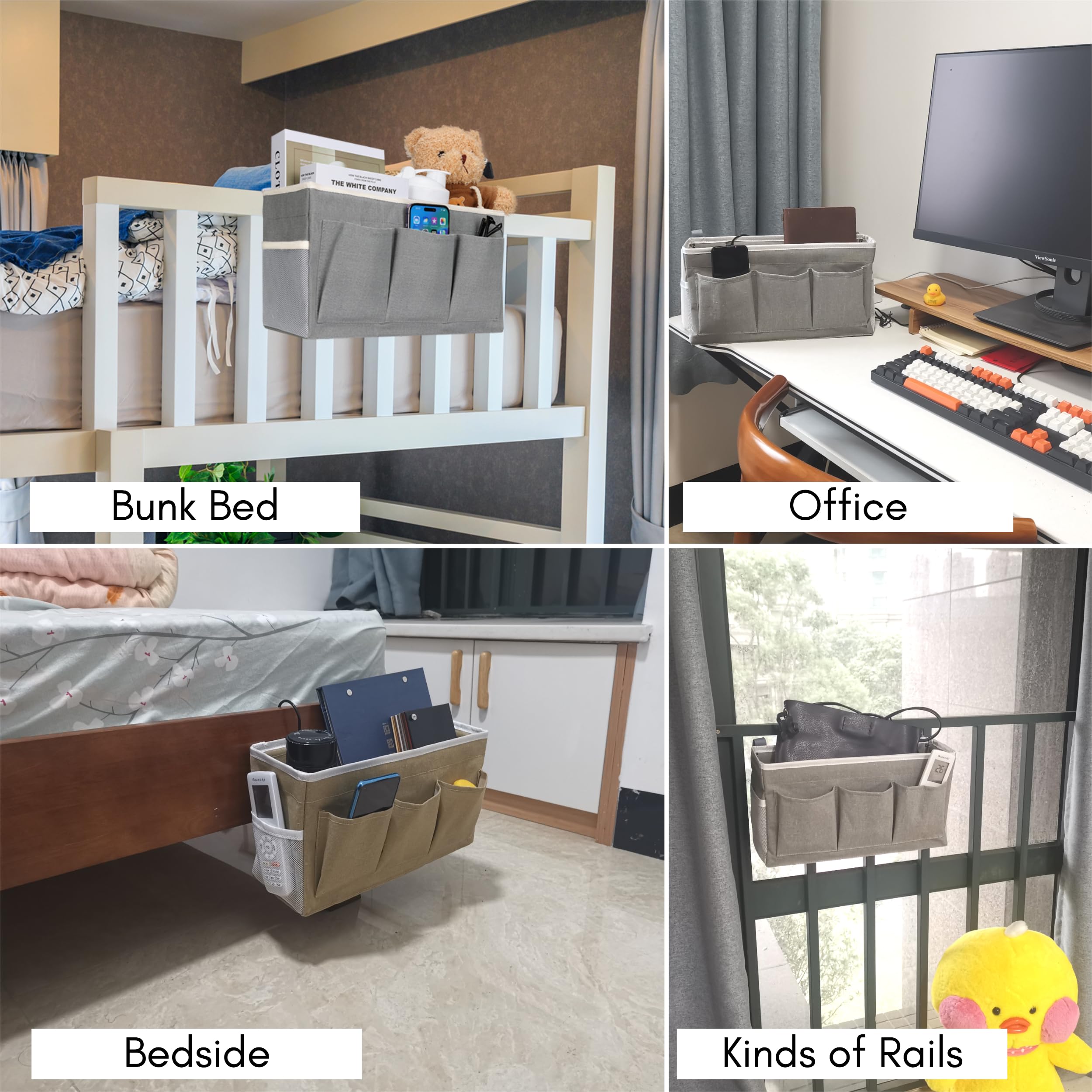 Kanrichu Bedside Caddy adjustable straps securing to bed or chair.