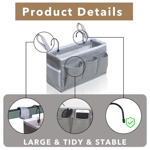 Kanrichu Bedside Caddy versatile use on bed, chair, door, or wall.