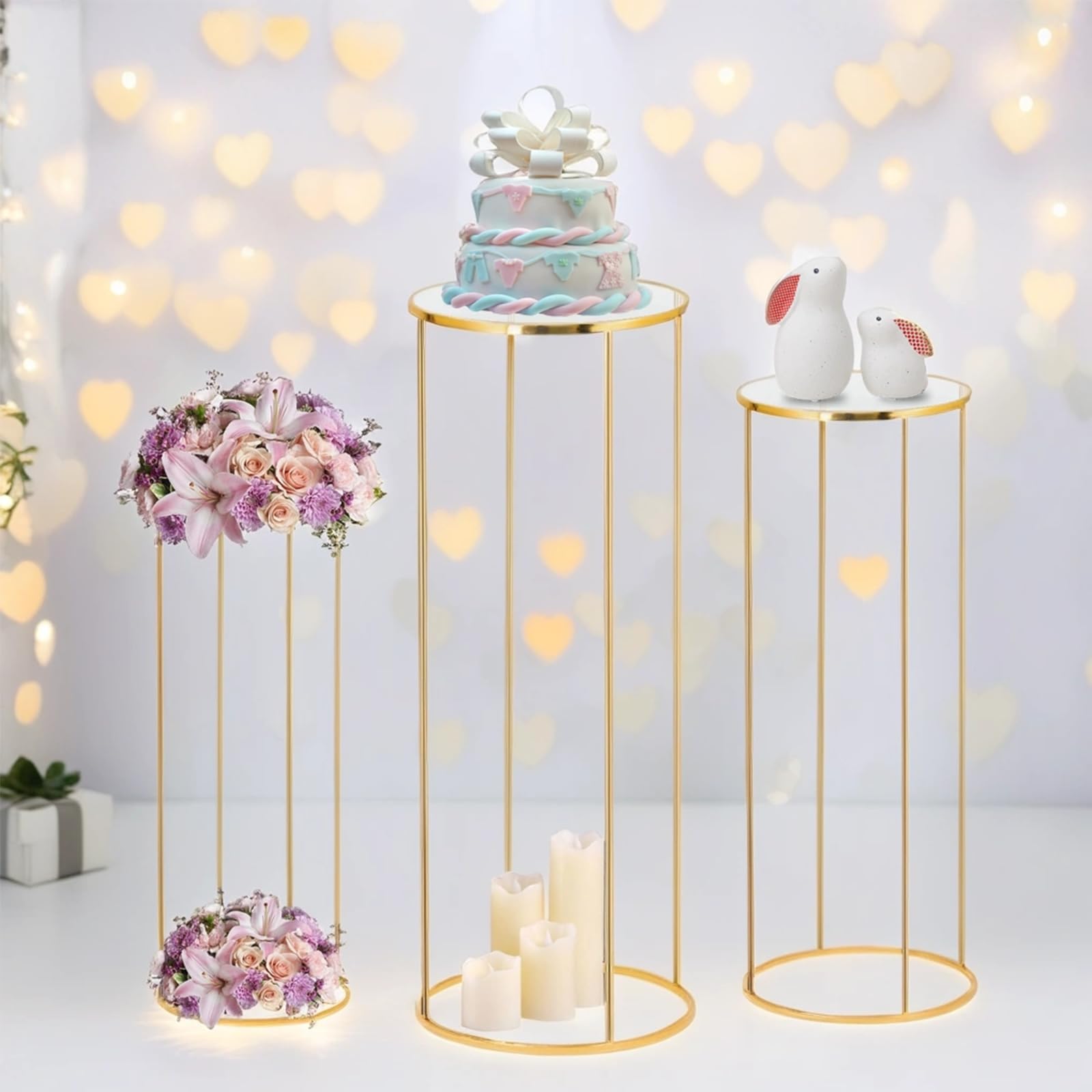 Kapaga gold metal plant stand cylinder 15.75 inch height for elegant centerpiece displays.
