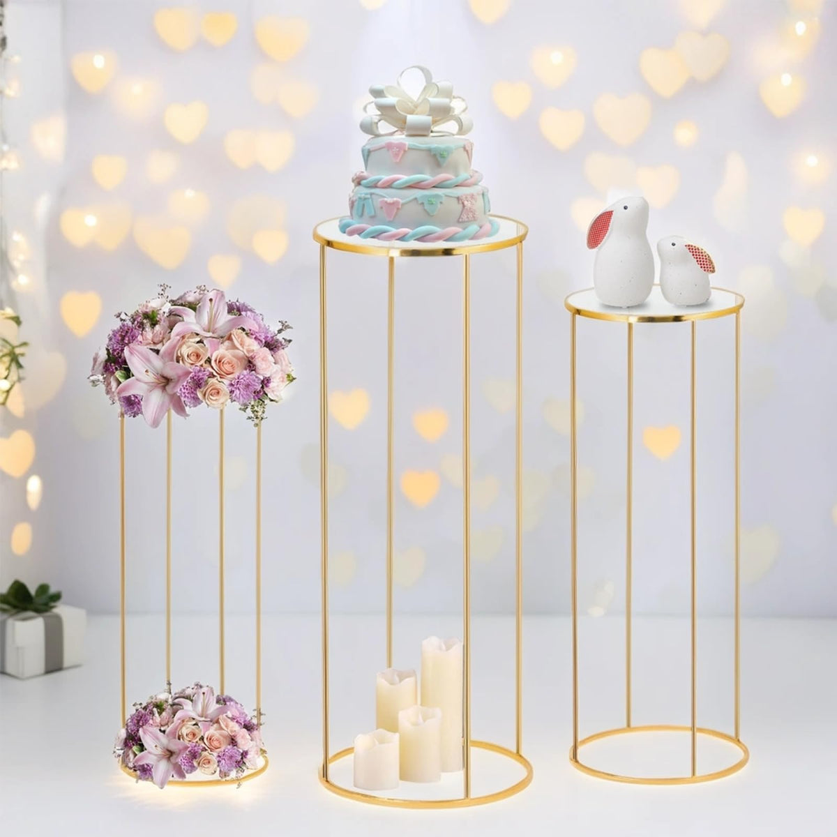 Kapaga gold metal plant stand cylinder 15.75 inch height for elegant centerpiece displays.