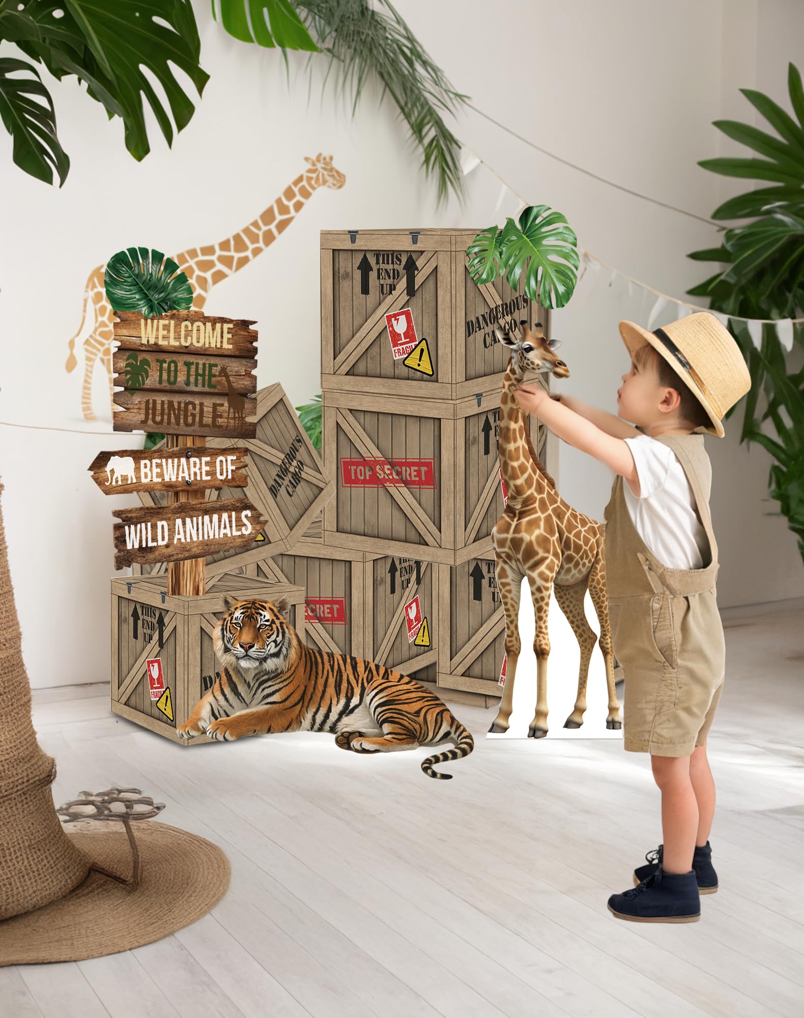 KARAQY jungle leaves decor enhances the tropical vibe and photo framing.