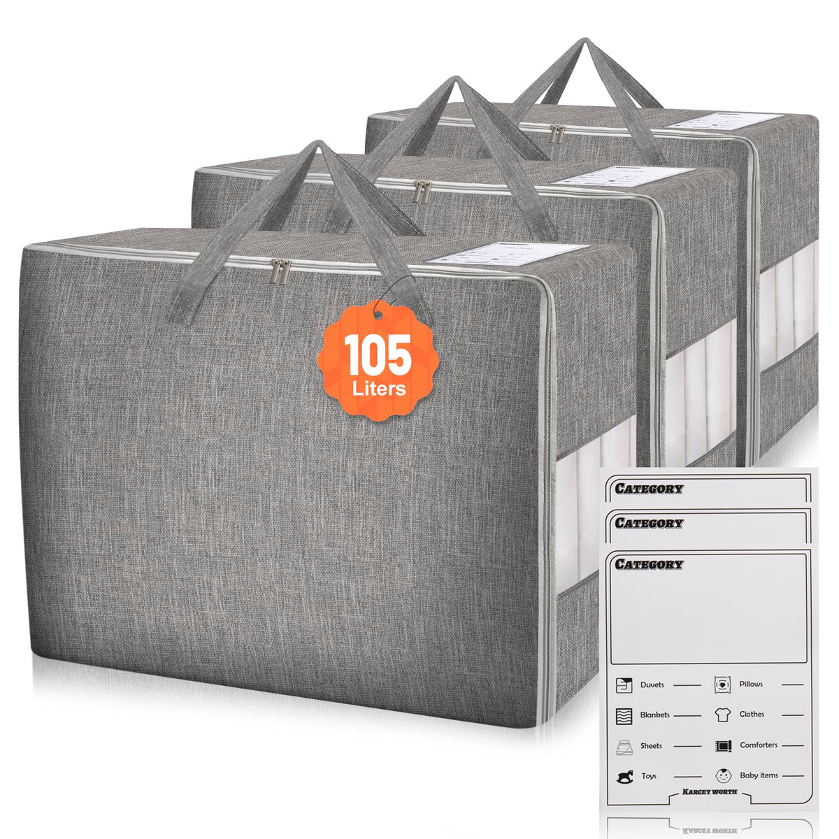 Karceyworth 105L bedding bag full view for quick selection.