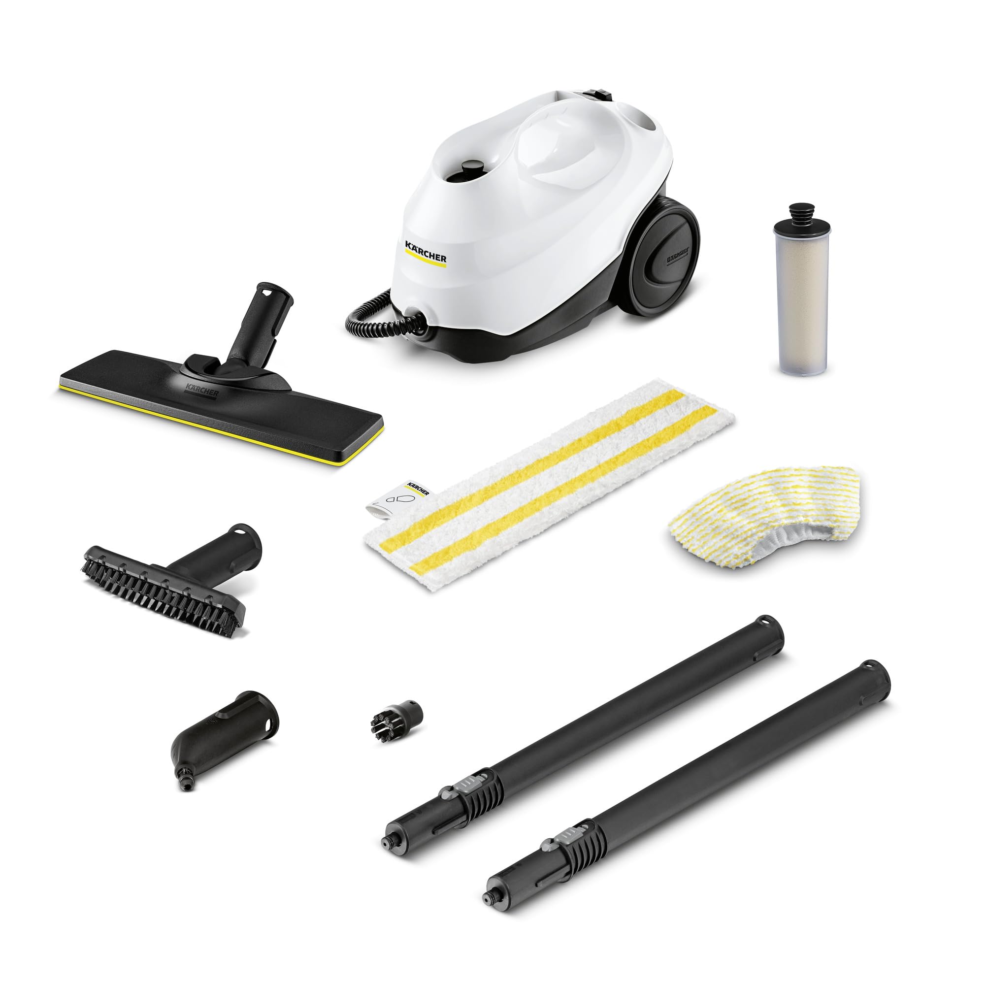 Kärcher SC3 EasyFix front view highlights chemical-free cleaning with powerful steam.