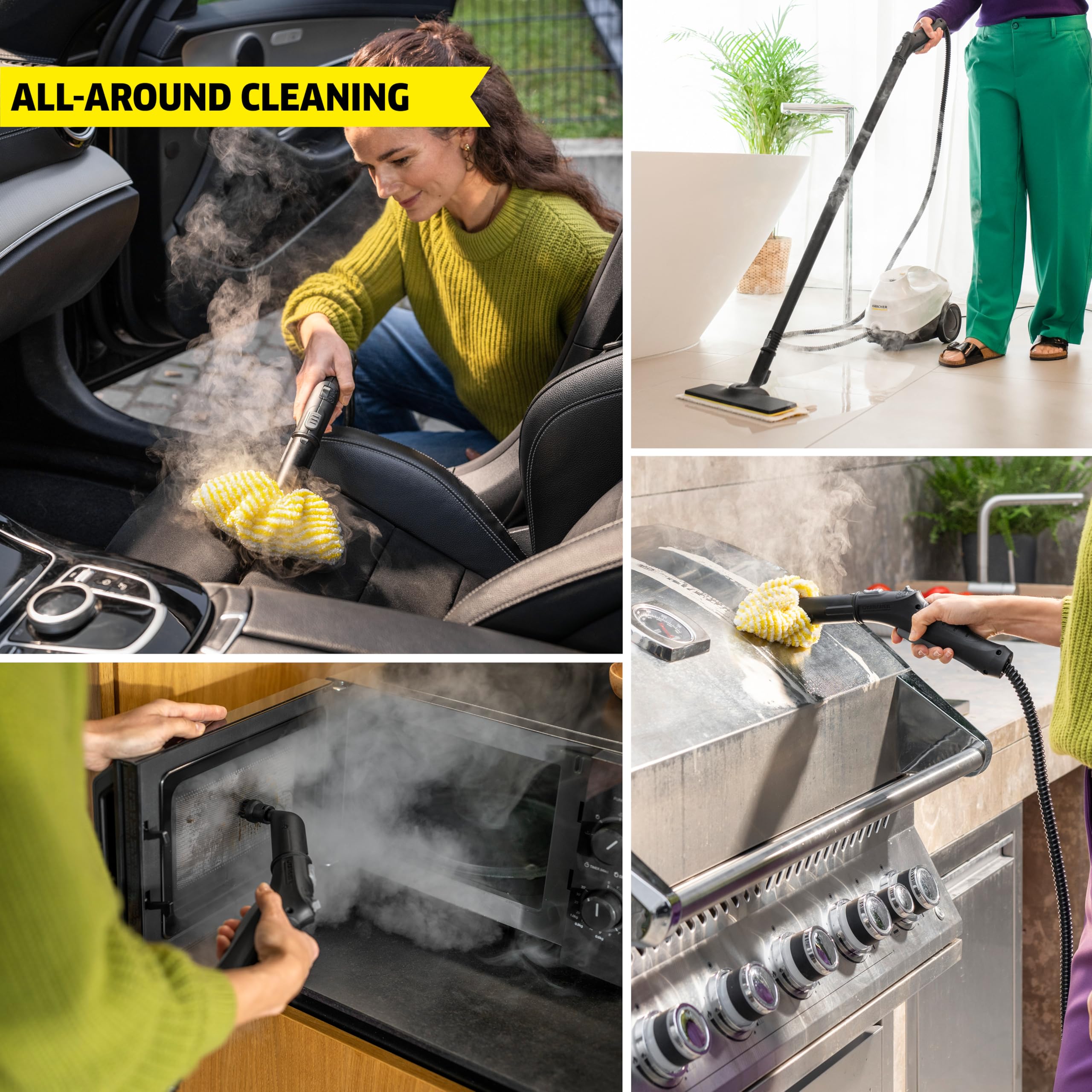 Kärcher SC3 EasyFix grout and tile cleaning demonstrates chemical-free stain removal.