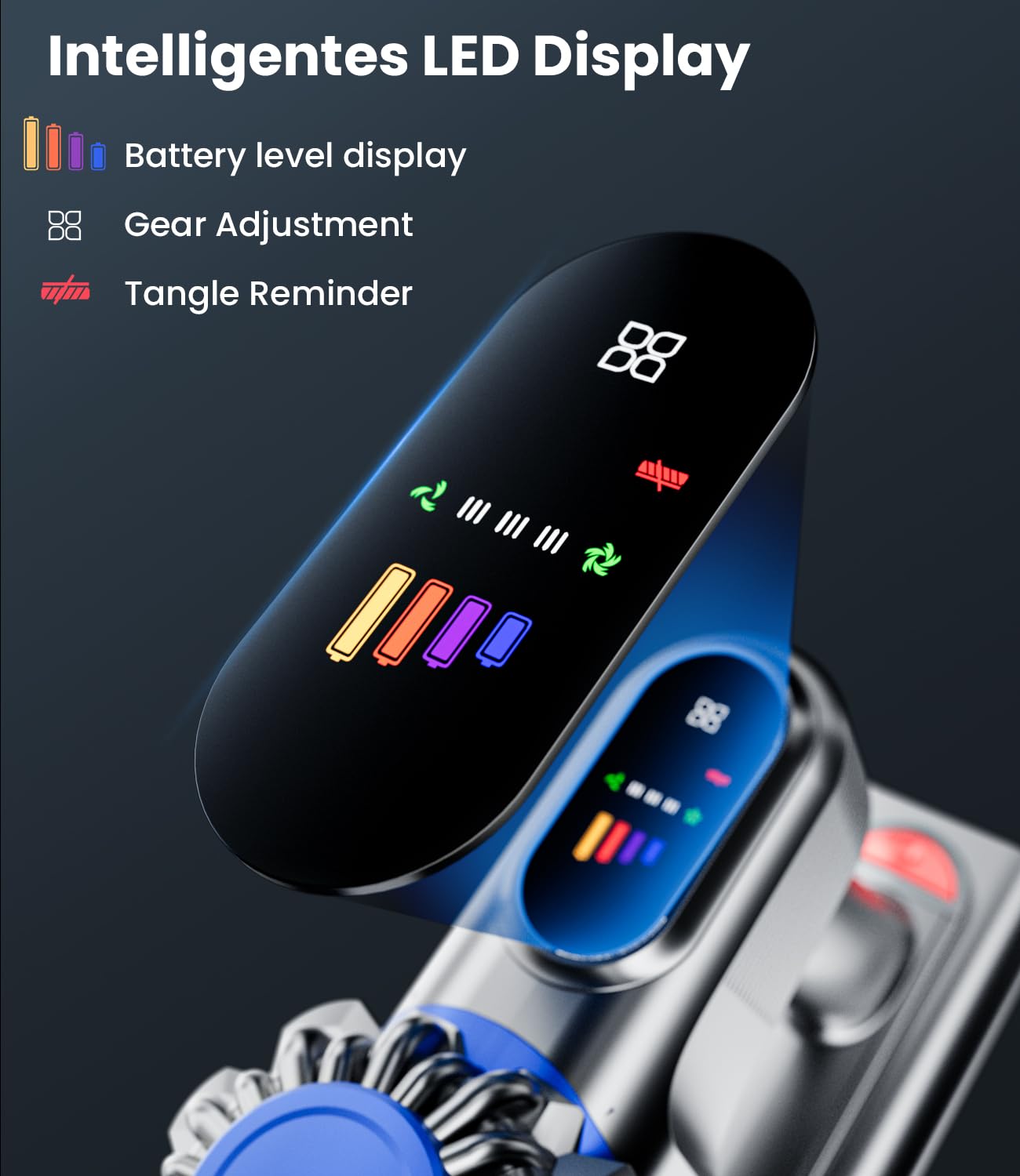KARDV smart LED display shows mode and battery status