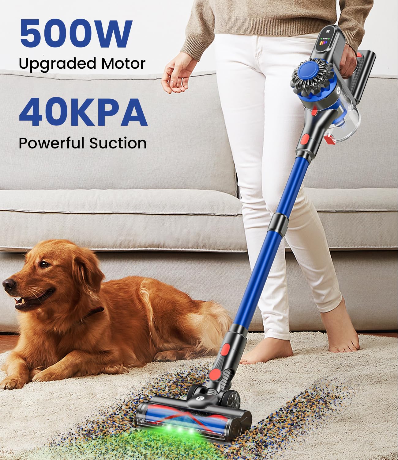 KARDV stick vacuum runs up to 60 minutes on standard power