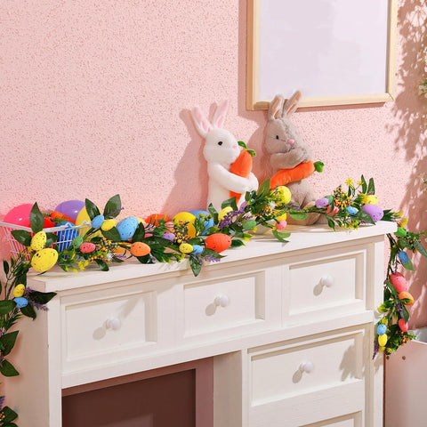 Karenhi colorful Easter egg garland illuminating fireplace area