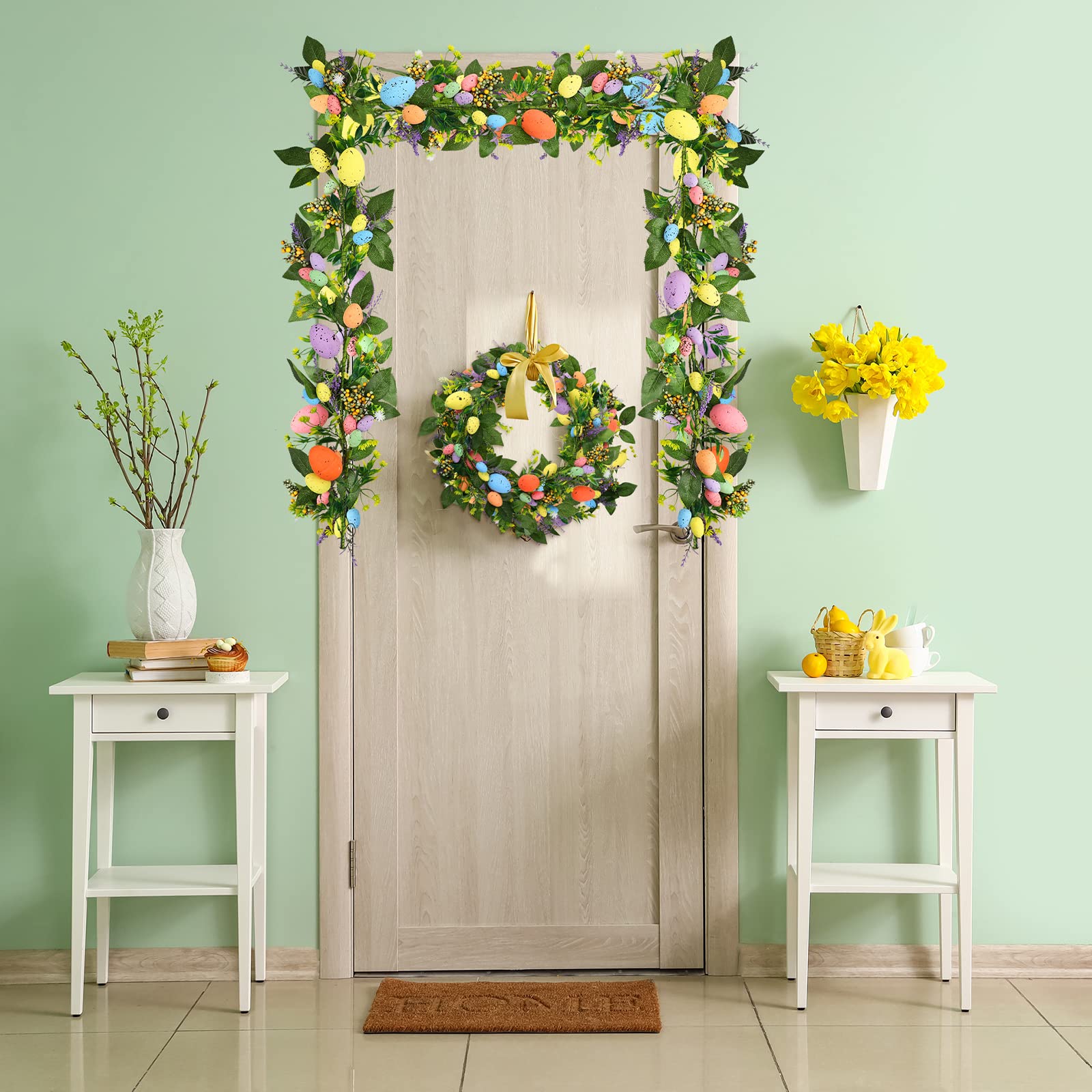 Karenhi 6ft garland set styled on a tree for spring décor