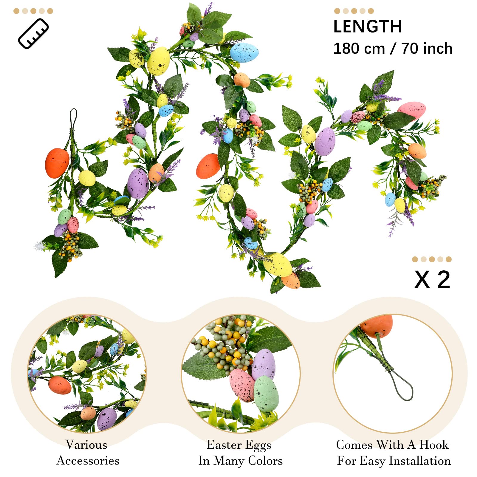 Karenhi pastel eggs and green vines garland brightening wall display
