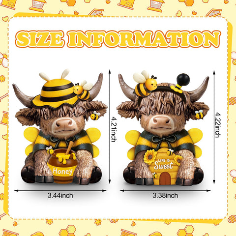 Karenhi bee Highland cow resin statue featuring bee hat details.
