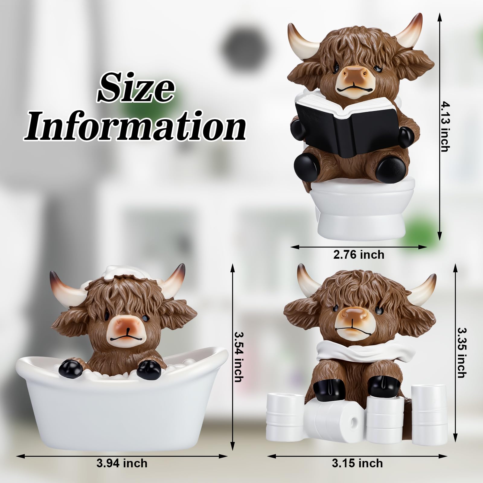 Karenhi Highland cow playing with paper statue adds playful charm.
