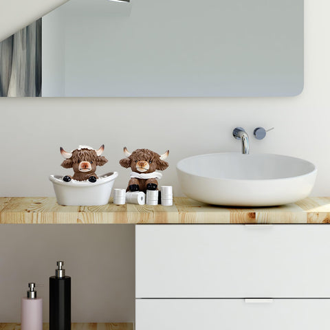 Karenhi Highland cow toilet statue brings farmhouse whimsy to any space.